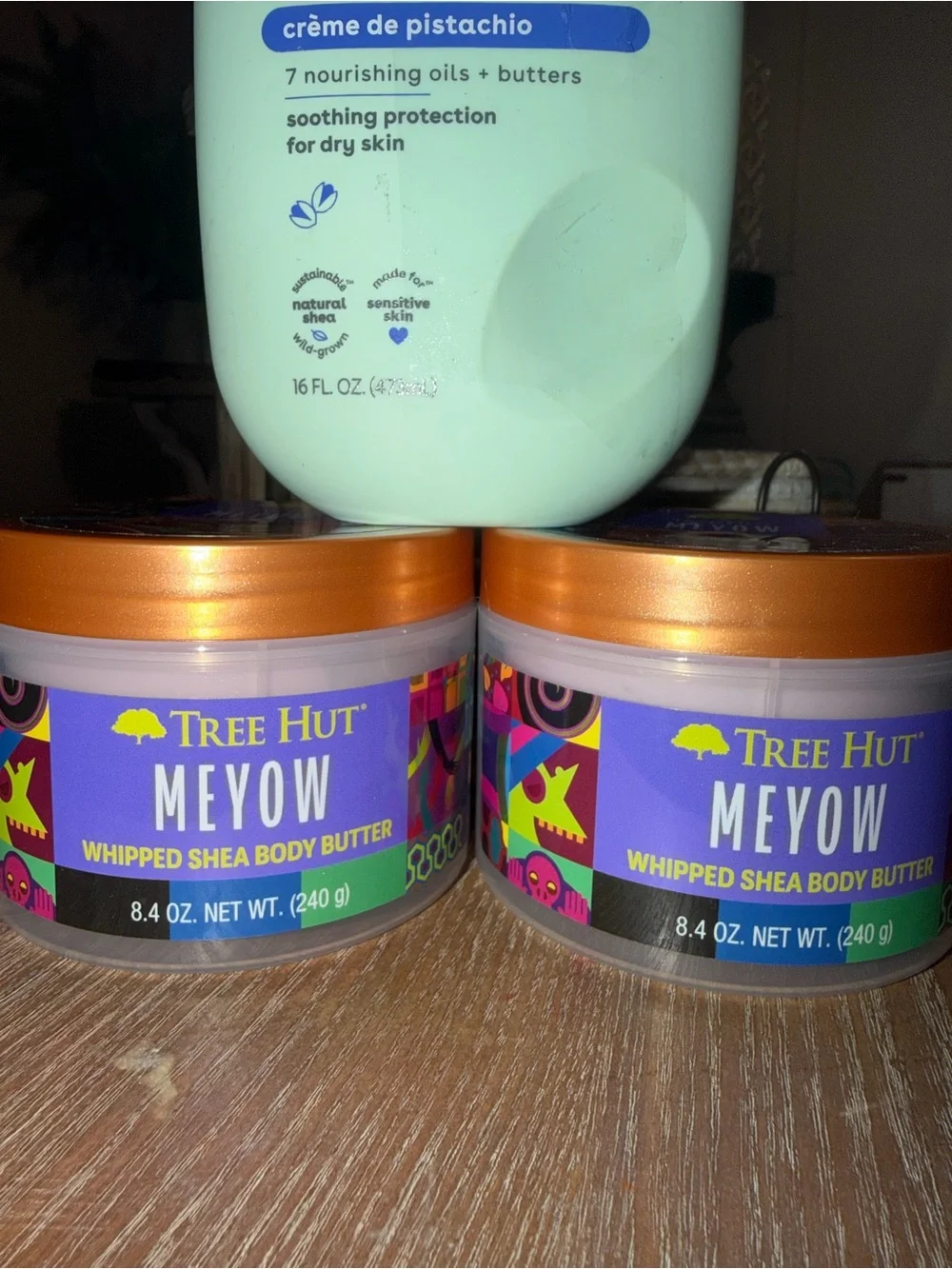 eos 24H Moisture Shea Lotion(Crème de Pistachio) and 2 Tree Hut Meyow Butter